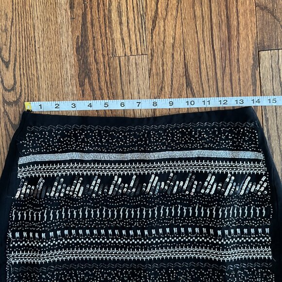 H&M Sequin Bead Embellished Sparkly A Line Short Mini Skirt Stretch Lined Sz 6 - Picture 3 of 8